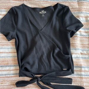 Hollister Black Short Sleeve Wrap Blouse